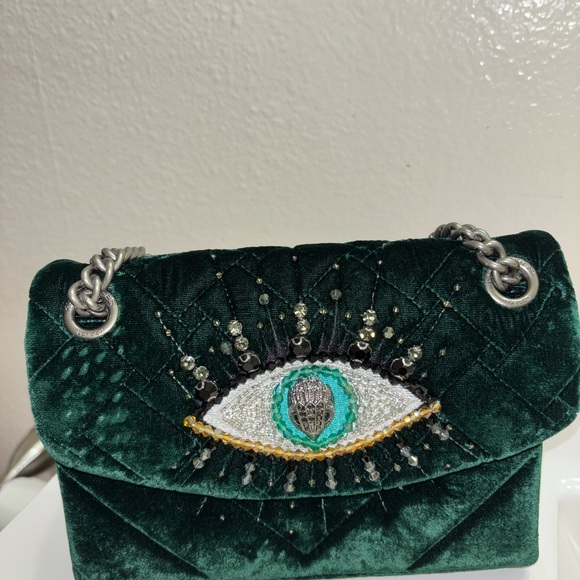 Kurt Geiger Green Velvet Crossbody Bag with Eye Embroidery - Picture 1 of 3